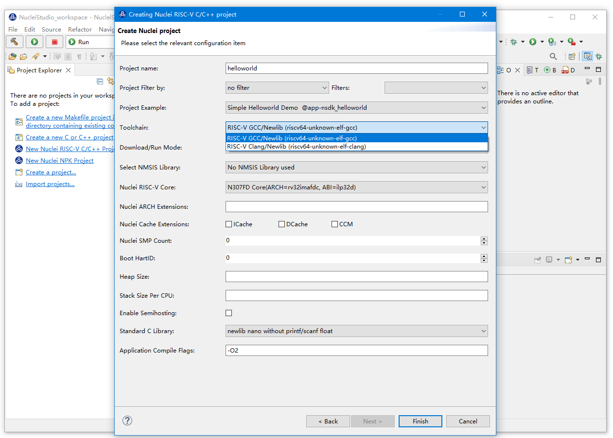 创建工程时选择合适的工具链